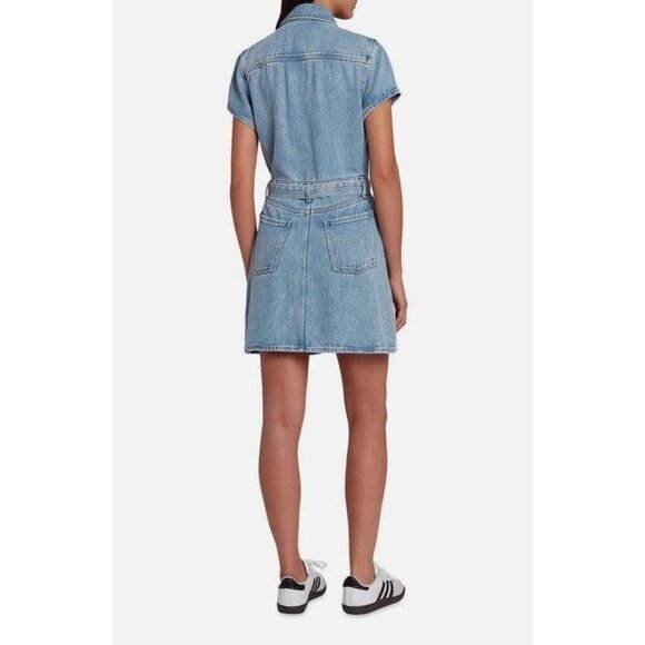 7 For All Mankind Sz M Dress Denim Collared Mini Shirtdress Blue Boho Classic - Picture 2 of 10